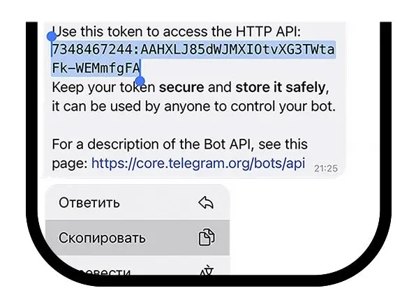 BotFather отправил токен